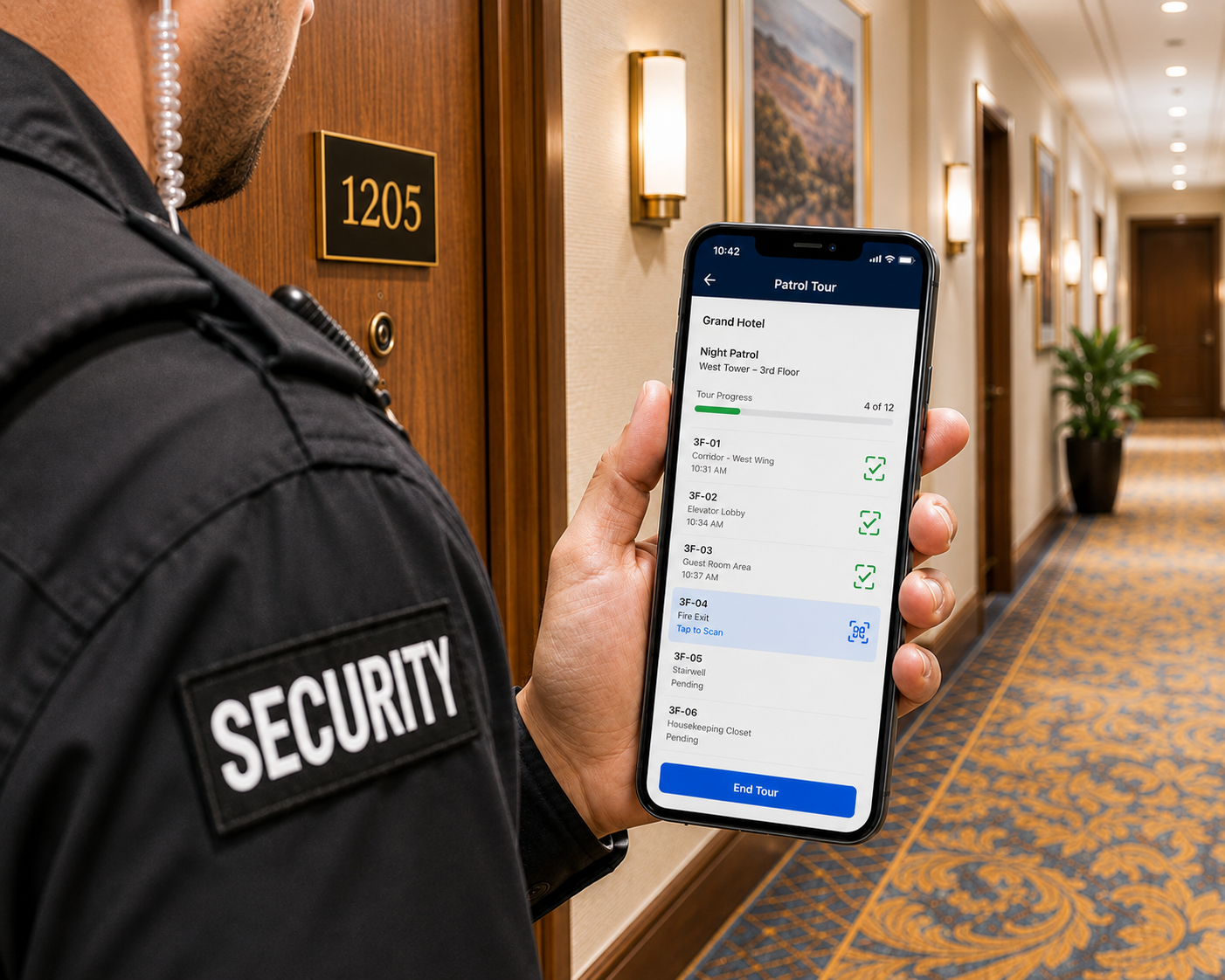 Security patrol app at a hotel