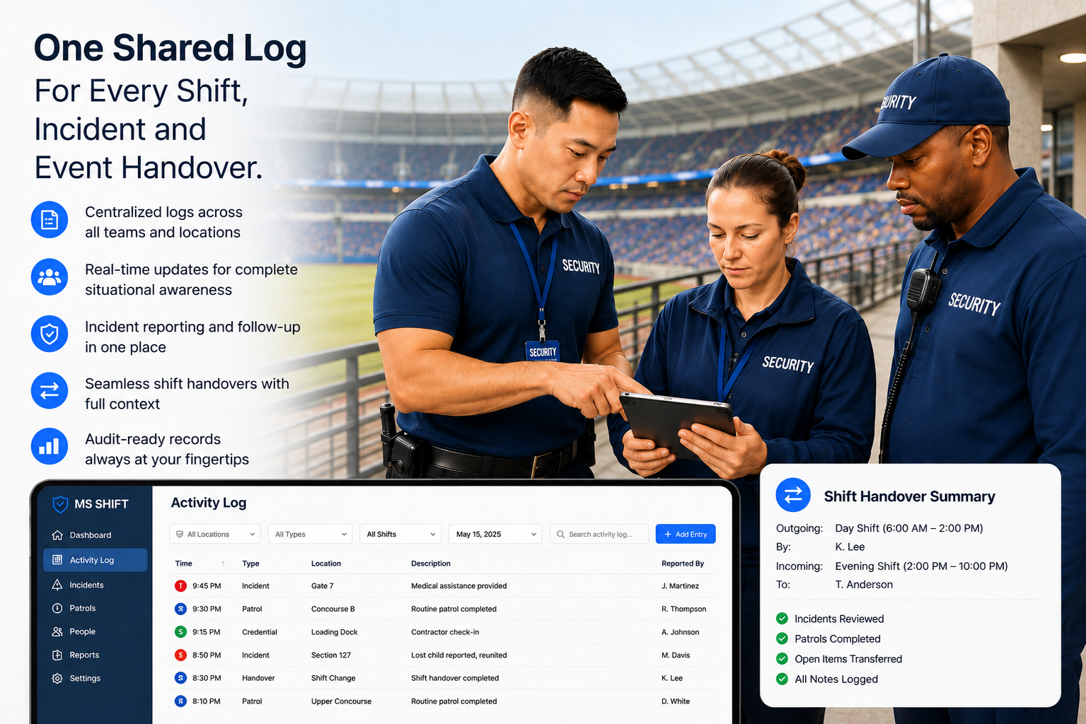 Daily activity log at a stadium